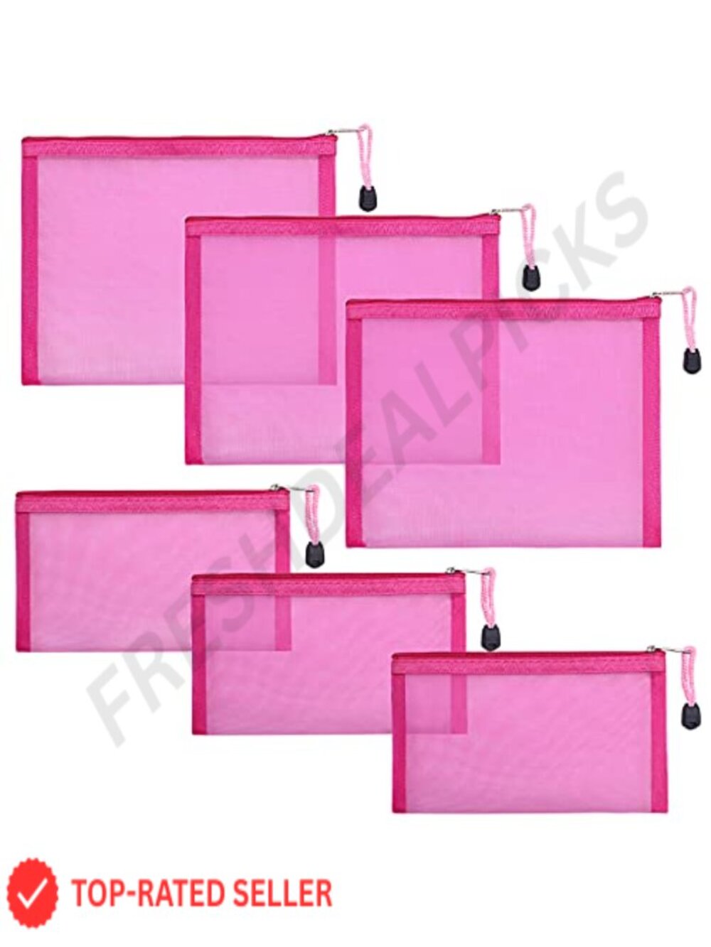 6 Pack Nylon Mesh Cosmetic Bags with Zipper, Makeup Organizer Pouch